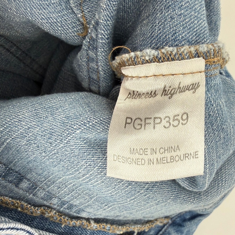 Princess Highway Floral Embroidered Wide Leg Jeans Womens 6 Blue Excellent Boho - Picture 9 of 10